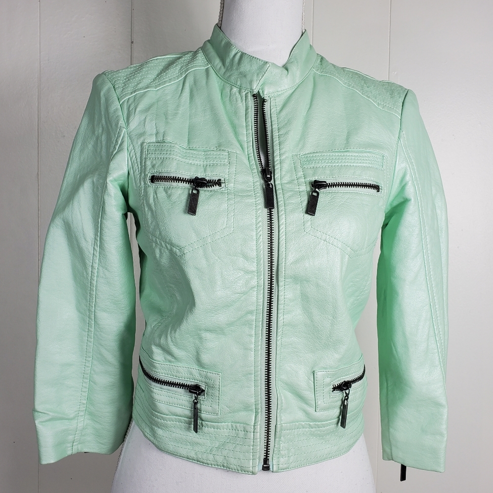 Daytrip mint green zip front moto jacket size small